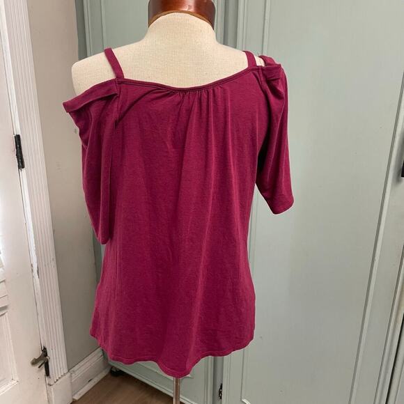 Boston Proper Womens Cold Shoulder Bamboo Top Braid Trim Casual Boho Medium - Picture 3 of 5